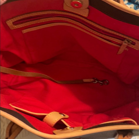 shopper tote. brown/ leather handles. Red inside - Picture 6 of 6